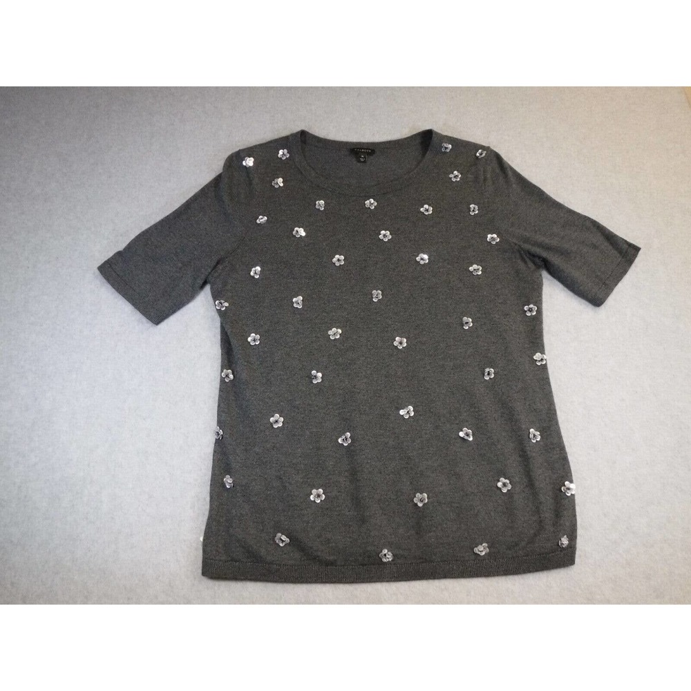 Womans Talbots short sleeved tight knit top floral sequins size Medium